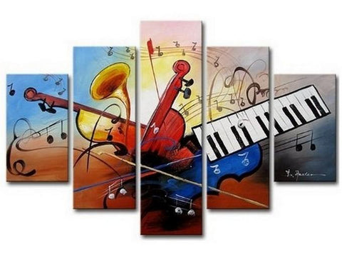 Large Canvas Art, Abstract Art, Canvas Art Painting, Abstract Painting, Wall Art, 5 Piece Wall Painting, Canvas Painting, Violin Music Art-Art Painting Canvas