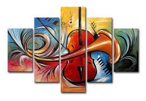 Violin Music Art, Canvas Art Painting, Abstract Painting, Wall Art, Acrylic Art, 5 Piece Wall Painting, Canvas Painting-Art Painting Canvas