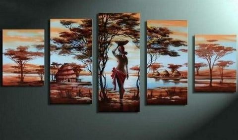 Canvas Painting, Abstract Painting, 5 Piece Canvas Art, Abstract Art, African Art, African Girl Painting, African Woman Painting, Modern Art-Art Painting Canvas