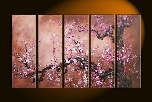 Plum Tree Painting, Large Canvas Art, Abstract Art, Flower Art, Canvas Painting, Abstract Painting, 5 Piece Wall Art, Huge Painting, Acrylic Art, Ready to Hang-Art Painting Canvas