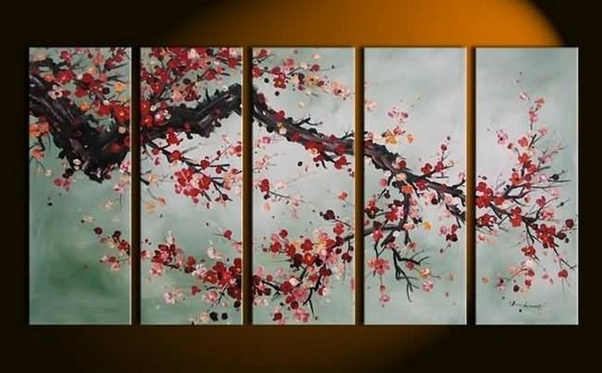 XL Wall Art, Abstract Art, Abstract Painting, Flower Art, Canvas Painting, Plum Tree Painting, 5 Piece Wall Art, Huge Wall Art, Acrylic Art, Ready to Hang-Art Painting Canvas