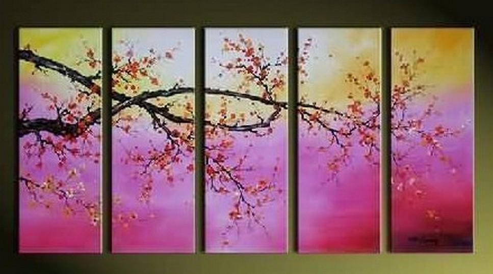 Flower Art, Canvas Painting, Plum Tree Painting, Large Canvas Art, Abstract Art, Abstract Painting, 5 Piece Wall Art, Huge Painting, Acrylic Art, Ready to Hang-Art Painting Canvas