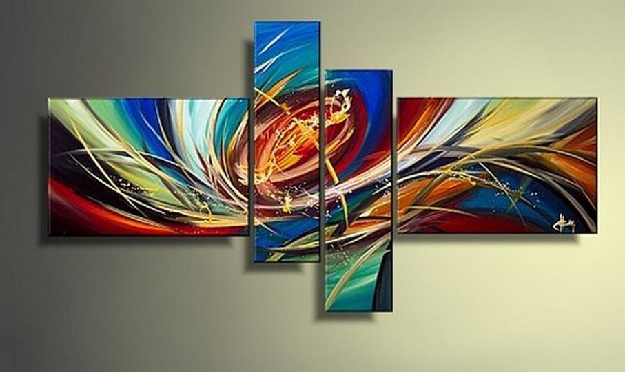 Colorful Lines, Contemporary Abstract Painting, Acrylic Modern Paintings, 4 Piece Wall Art Paintings, Living Room Canvas Painting, Hand Painted Art, Simple Modern Art-Art Painting Canvas