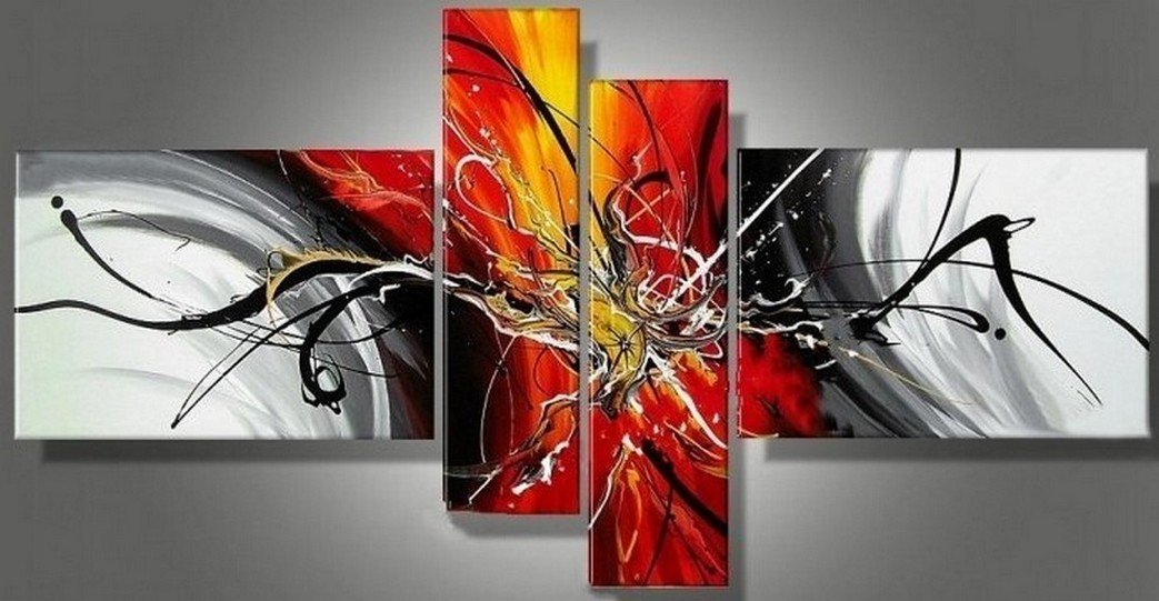 Simple Canvas Art Painting, Modern Abstract Painting, Acrylic Painting for Living Room, 4 Piece Wall Art, Contemporary Acrylic Paintings-Art Painting Canvas