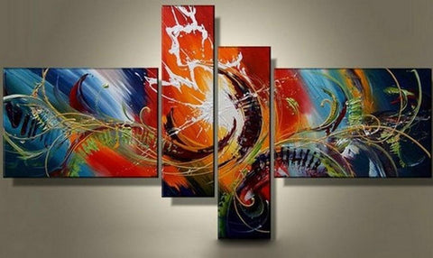 Modern Acrylic Painting, Large Wall Art Paintings, 4 Panel Wall Art Ideas, Abstract Lines Painting, Living Room Canvas Painting, Hand Painted Canvas Art-Art Painting Canvas