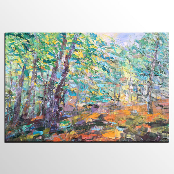 Autumn Forest Tree Painting, Landscape Canvas Painting, Impasto Paintings, Custom Large Painting for Bedroom, Original Landscape Painting-Art Painting Canvas
