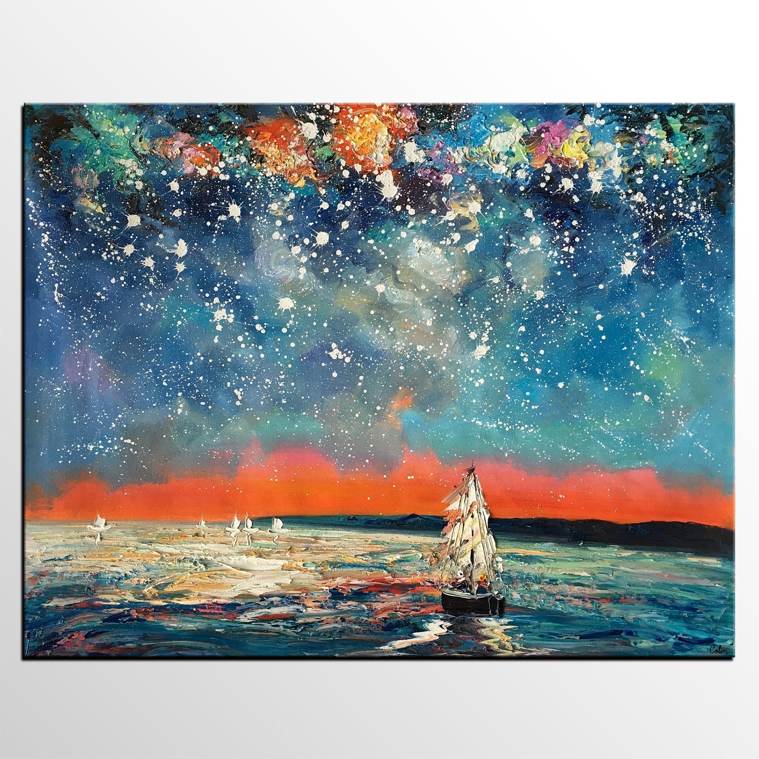 Landscape Painting, Starry Night Sky, Abstract Painting, Canvas Art, Custom Extra Large Canvas Painting-Art Painting Canvas