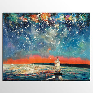 Landscape Painting, Starry Night Sky, Abstract Painting, Canvas Art, Custom Extra Large Canvas Painting-Art Painting Canvas