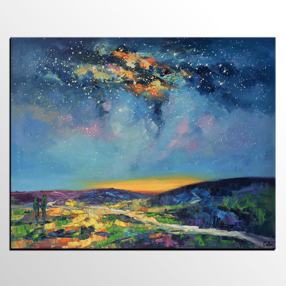 Bedroom Art, Abstract Painting, Starry Night Sky, Landscape Painting, Custom Large Art-Art Painting Canvas