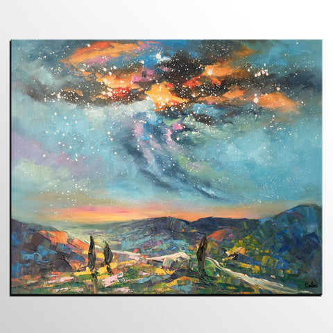 Oil Painting, Starry Night Sky Painting, Custom Abstract Canvas Artwork, Canvas Painting for Kitchen-Art Painting Canvas