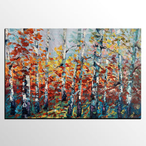 Landscape Painting, Birch Tree Painting, Custom Extra Large Canvas Art, Heavy Texture Original Artwork, Canvas Oil Painting-Art Painting Canvas
