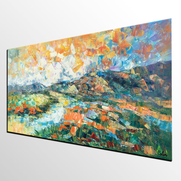 Custom Extra Large Art, Canvas Artwork, Original Artwork, Mountain and River Landscape Painting-Art Painting Canvas