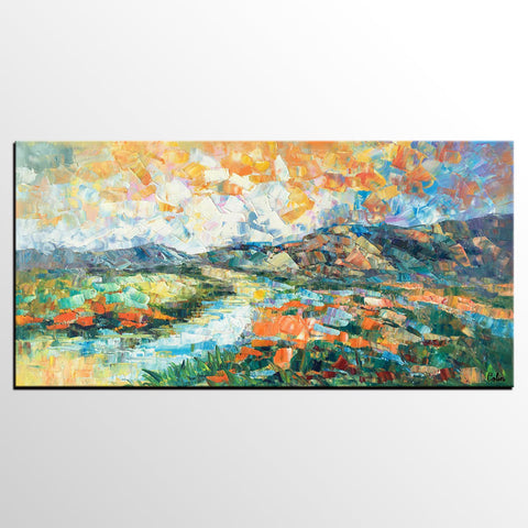 Custom Extra Large Art, Canvas Artwork, Original Artwork, Mountain and River Landscape Painting-Art Painting Canvas