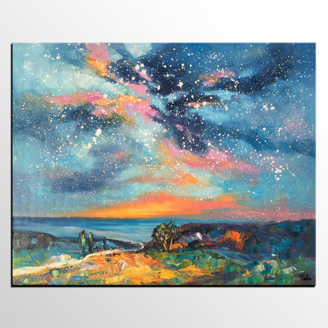 Original Painting, Starry Night Sky Painting, Original Artwork, Custom Large Canvas Painting, Art on Canvas-Art Painting Canvas