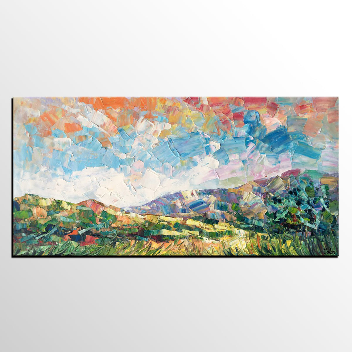 Spring Mountain Landscape Painting, Custom Extra Large Painting, Canvas Artwork, Original Artwork-Art Painting Canvas
