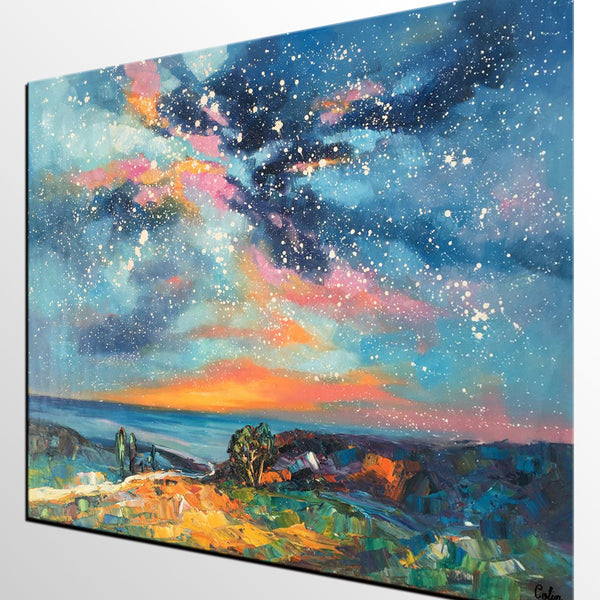Original Painting, Starry Night Sky Painting, Original Artwork, Custom Large Canvas Painting, Art on Canvas-Art Painting Canvas