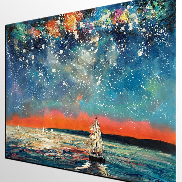 Landscape Painting, Starry Night Sky, Abstract Painting, Canvas Art, Custom Extra Large Canvas Painting-Art Painting Canvas