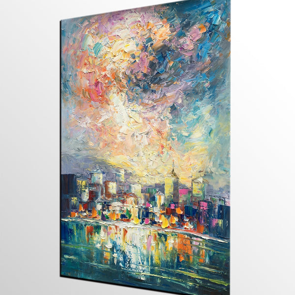 Abstract Landscape Painting, Heavy Texture Wall Art Paintings, Custom Original Paintings on Canvas, Cityscape Painting-Art Painting Canvas