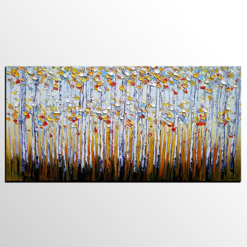 Abstract Landscape Paintings, Custom Original Oil Painting, Palette Knife Painting, Autumn Tree Paintings, Landscape Paintings for Bedroom-Art Painting Canvas