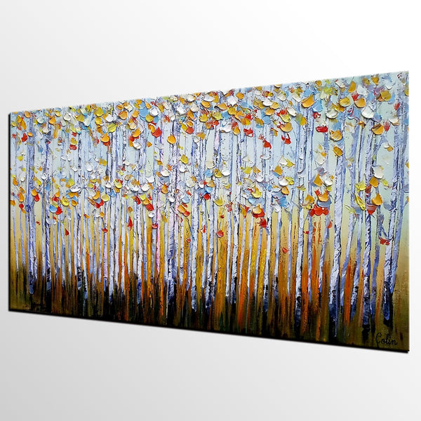 Abstract Landscape Paintings, Custom Original Oil Painting, Palette Knife Painting, Autumn Tree Paintings, Landscape Paintings for Bedroom-Art Painting Canvas