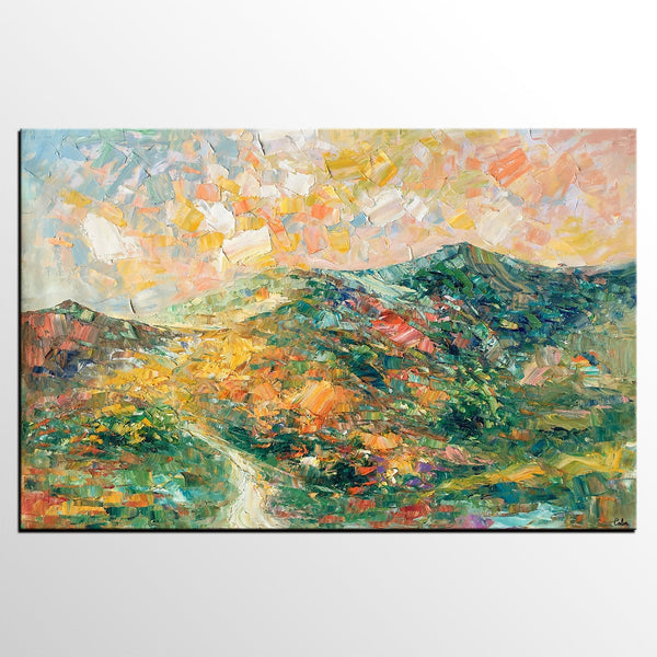 Large Oil Painting, Autumn Mountain Landscape Painting, Custom Abstract Painting, Heavy Texture Painting-Art Painting Canvas