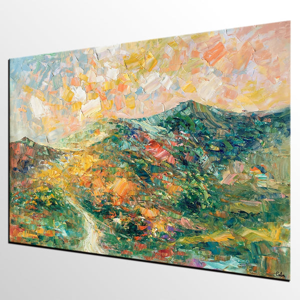 Large Oil Painting, Autumn Mountain Landscape Painting, Custom Abstract Painting, Heavy Texture Painting-Art Painting Canvas