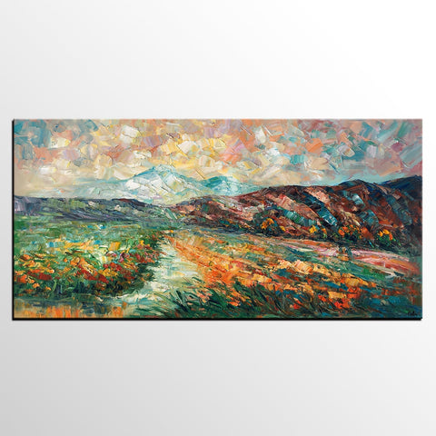 Custom Extra Large Art, Mountain and River Landscape Painting, Canvas Artwork, Original Artwork-Art Painting Canvas