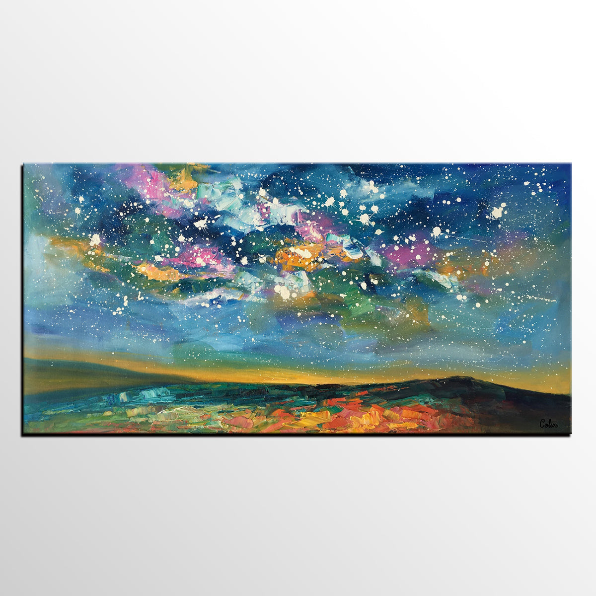 Abstract Landscape Paintings, Starry Night Sky Painting, Modern Canvas Painting, Custom Original Oil Paintings on Canvas-Art Painting Canvas