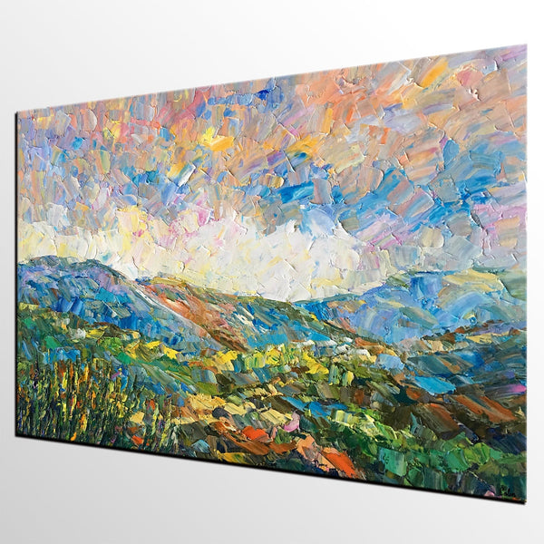 Landscape Oil Painting, Autumn Mountain Landscape Painting, Custom Abstract Painting, Heavy Texture Painting-Art Painting Canvas