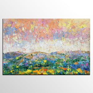 Mountain and Sky Painting, Landscape Painting, Custom Oil Painting Painting, Living Room Wall Art, Canvas Painting-Art Painting Canvas