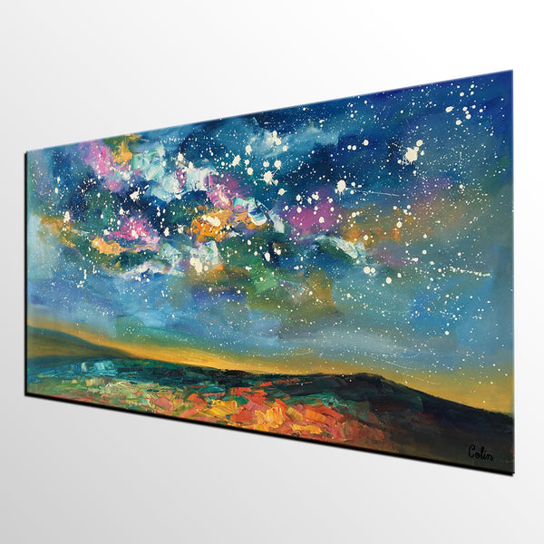 Abstract Landscape Paintings, Starry Night Sky Painting, Modern Canvas Painting, Custom Original Oil Paintings on Canvas-Art Painting Canvas