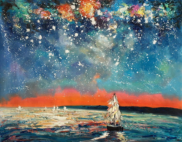 Landscape Painting, Starry Night Sky, Abstract Painting, Canvas Art, Custom Extra Large Canvas Painting-Art Painting Canvas