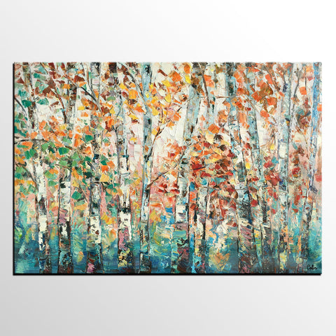 Landscape Oil Paintings, Autumn Tree Paintings, Custom Canvas Painting for Living Room, Landscape Painting on Canvas, Palette Knife Paintings-Art Painting Canvas