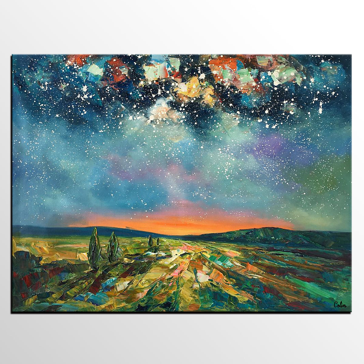 Heavy Texture Landscape Painting, Starry Night Sky, Custom Large Painting,Abstract Landscape Painting-Art Painting Canvas