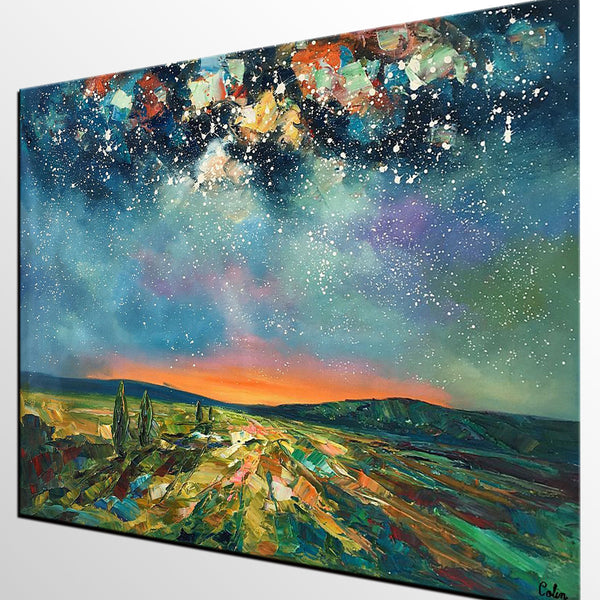 Heavy Texture Landscape Painting, Starry Night Sky, Custom Large Painting,Abstract Landscape Painting-Art Painting Canvas