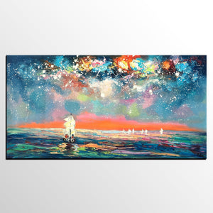 Landscape Painting for Sale, Starry Night Sky Painting, Impasto Artwork, Canvas Painting for Bedroom, Custom Original Landscape Painting-Art Painting Canvas