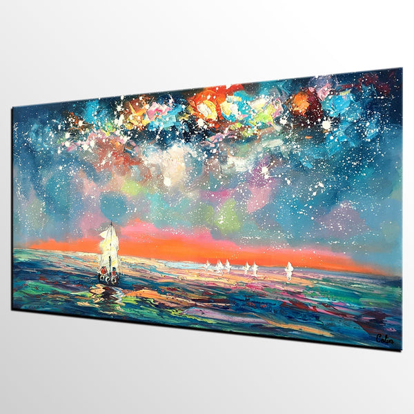 Landscape Painting for Sale, Starry Night Sky Painting, Impasto Artwork, Canvas Painting for Bedroom, Custom Original Landscape Painting-Art Painting Canvas