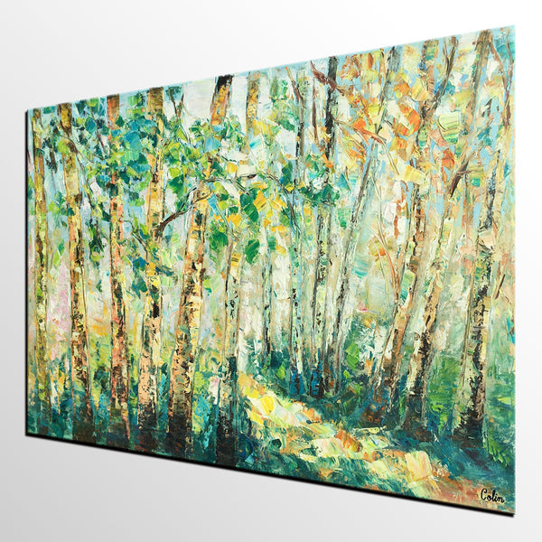 Heavy Texture Landscape Painting, Autumn Tree Art, Impasto Art, Custom Original Painting-Art Painting Canvas