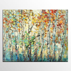 Autumn Tree Painting, Forest Tree Painting, Landscape Painting for Living Room, Buy Paintings Online, Custom Original Painting-Art Painting Canvas