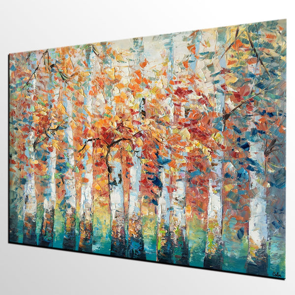 Birch Tree Landscape Painting, Custom Canvas Painting for Living Room, Heavy Texture Canvas Painting-Art Painting Canvas