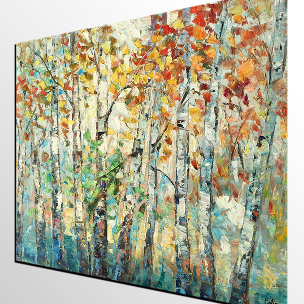 Autumn Tree Painting, Forest Tree Painting, Landscape Painting for Living Room, Buy Paintings Online, Custom Original Painting-Art Painting Canvas