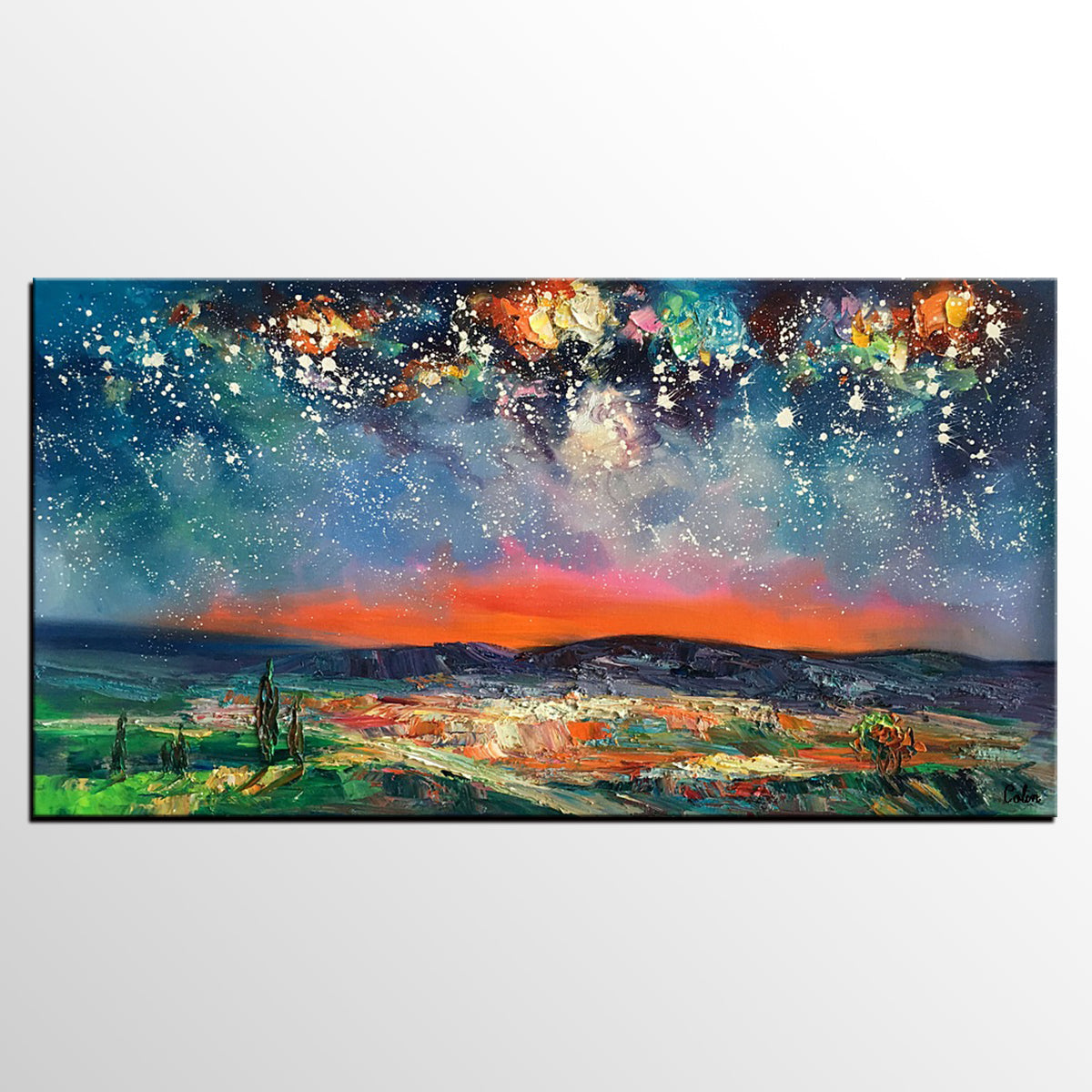 Canvas Painting for Dining Room, Custom Extra Large Painting, Starry Night Sky Painting, Original Landscape Painting-Art Painting Canvas