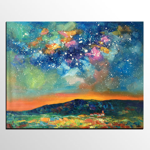 Heavy Texture Abstract Painting, Starry Night Sky, Landscape Painting, Custom Large Art-Art Painting Canvas