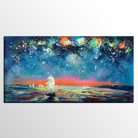 Impasto Artwork, Starry Night Sky Painting, Canvas Painting, Custom Extra Large Painting-Art Painting Canvas