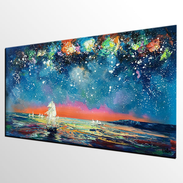 Impasto Artwork, Starry Night Sky Painting, Canvas Painting, Custom Extra Large Painting-Art Painting Canvas