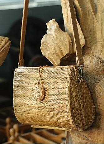 Woven Rattan Handbag, Natural Fiber Handbag, Small Rustic Handbag, Handmade Rattan Handbag for Outdoors-Art Painting Canvas