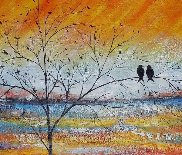 Acrylic Abstract Painting, Love Birds Painting, Living Room Wall Art Paintings, Custom Original Paintings, Acrylic Painting for Sale-Art Painting Canvas