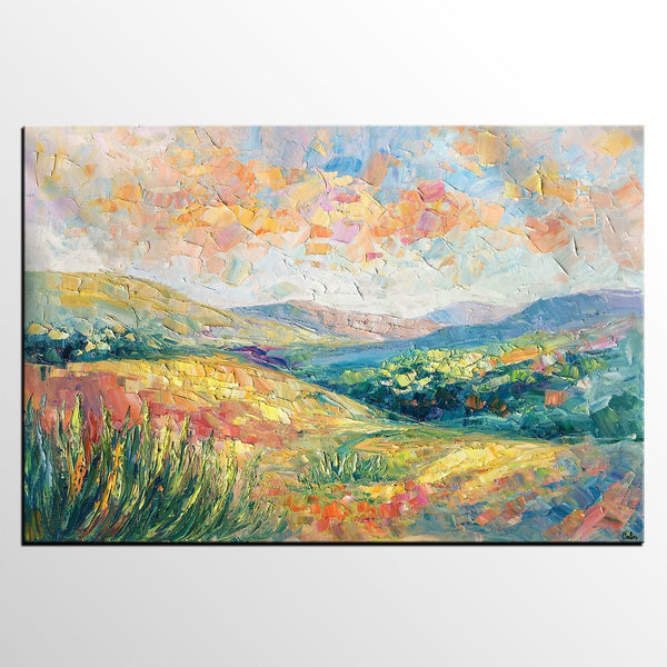 Mountain Landscape Painting, Custom Original Painting on Canvas, Large Oil Painting for Living Room, Heavy Texture Painting-Art Painting Canvas