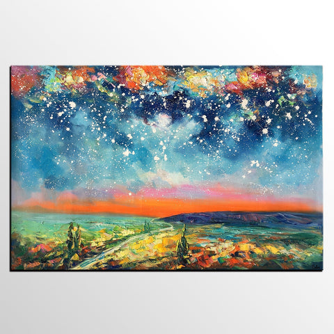 Buy Art Online, Abstract Art for Sale, Starry Night Sky Painting, Custom Extra Large Painting-Art Painting Canvas
