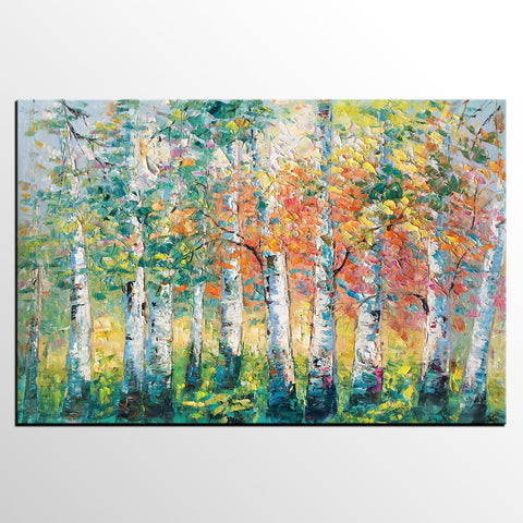 Landscape Oil Paintings, Birch Tree Painting, Large Wall Art Painting, Custom Oil Painting on Canvas, Wall Art Paintings for Sale-Art Painting Canvas